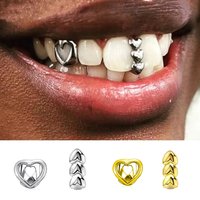 Vintage 2PCS/Set Hollow Heart & Fish Tree Glossy Teeth Grillz Punk Style Women Men Dental Cap Mouth Jewelry Christmas Gift