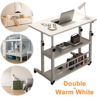 Height Adjustable Computer Desk with Rolling Wheels Mobile Rolling Study Table Wooden Laptop Table Storage Shelf for Home Office