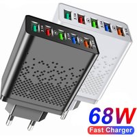 68W USB Charger 5 Ports Fast Charging EU/US Plug Wall Charger For iPhone Samsung Xiaomi Huawei Phone Quick Charger Power Adapter