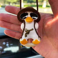 Anime Duck Car Interior Decoration Cute Gypsum Swing Duck With Pipe Glasses Auto Rearview Mirror Pendant For Car Accessories