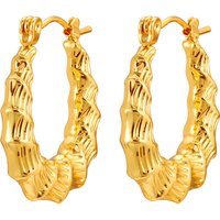 Statement Bamboo Hoop Huggies Earrings for Women Teen Girls,18K Gold Plated Chunky Tube Lightweight Jewelry