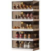 Stackable Clear Shoe Storage Boxes Large Collapsible Plastic Organizer with Lids Space-Saving Sneaker Containers for Closet