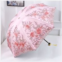 Flowers Embroidery Lace Rain Sun Umbrella for Women Portable 3-fold UV Double Layer Umbrella Exquisite Parasol Gift for Female