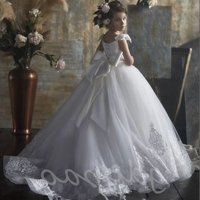 Communion Dresses -sleeved Tulle Lace Decal Princess Flower Girl Dress Wedding Party Ball Dream Kids