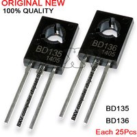 50PCS BD135 + BD136 Each 25PCS Transistor TO-126 IBUW PNP NPN Epitaxial Triode Transistor
