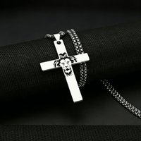 Inspirational Christian Lion Cross Pendant Necklace Engraved Stainless Steel Religious Jewelry Birthday Gift For Men