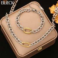 EILIECK 316L Stainless Steel Silver Color High Quality Metal Chain Necklace Bracelet Set Waterproof Popular Casual Jewelry Women