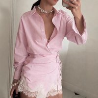 Women Two Piece Sets Skirt Set Full Sleeve Shirt Lace Sexy Tops Short Skirts A Line High Waist Y2k Streetwear Elegant Work 2026