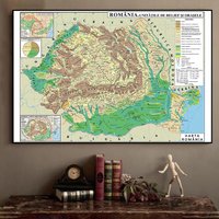 The Romania Map Canvas Painting in Romanian Wall Poster for Travel Gift School Supplies Office Home Decoration 59*42cm