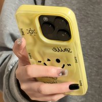 Funny Cartoon Smile Angry Face Shockproof Phone Case For iPhone 16 15 14 Plus 13 12 11 17 Pro Max 16e Folds Texture Soft Cover