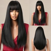 Schwarze Haare lange gerade Perücken für Frauen natürliche Haare synthetische Perücken täglich Cosplay hitze beständig