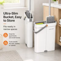 Zestaw do mycia podłóg Joybos Ultra-Slim Flat Mop z wiadrem, obrotowy o 360 stopni. ° System do mycia i suszenia bez użycia rąk, z obrotową głowicą, w zestawie 2 nakładki z mikrofibry, przeznaczone