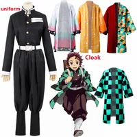 Adult Kids Demon Slayer Corps Kimetsu no Yaiba Kisatsutai Kamado Tanjirou uniform Agatsuma Zenitsu Cosplay Costume Anime Cloak