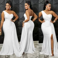 Slanted Shoulders Collar Dresses Women Sexy Party Split Dress Sleeveless High Waist Bodycon Solid Color Club Night Y2k Vestidos