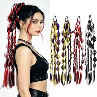 Chic High Pony Braid Extension Multi-Color Synthetic Fiber Wig for Women Music Festival Party Cosplay Costume