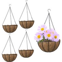 qwWoodside 30cm Hanging Basket 4‑Pack – Durable Powder Coated Steel Garden Flower Planters with Coco Linerse