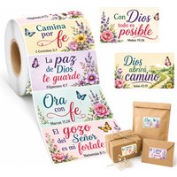 500 Pcs Spanish Bible Verse Labels Roll, 10 Assorted Scripture Designs, Inspirational Faith Stickers for Gift Packaging, Journal