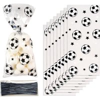 50pcs Soccer Candy Bags Kids Boys Birthday Sport Football Themed Party Decorations Plastic Cookie Packaging Bags for Guest Gifts