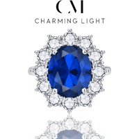CHARMING 6.0CT Sea Blue Sapphire Ring Oval Cut Eternity Diana Trending Popular Wedding Royal Handmade Jewelry For Women Hot Sale