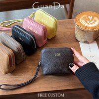 Cowhide Luxury Zip Personalized Coin Purse Mini Woman Casual Fashion Card Wallet With Wrist Strap Square Lady Card Holder Bag