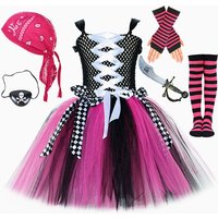 Girls for Hot Pink Black Pirate Costumes Captain Pirate Tutu Dress with Eyes Patch Head Bandana Kids Carnival Halloween Outfits