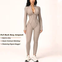 VITALINOVO Womens Running Onesie Athletic Romper Pants Long Sleeve Zip Up Hiking Outfits One Piece Workout Bodycon Jumpsuits