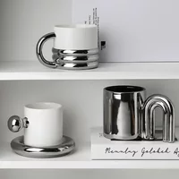 Livetai Stylish Silver Ceramic Coffee Mug Set, Elegant & Durable Drinkware Ceramic Cups Gift for Women, Home & Office Use