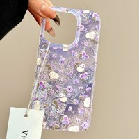 luxury Purple flowered rabbit Clear Soft Case protection for iPhone 16 15 13 12 11 14 Pro Max XS XR 7 8 16 Plus X SE Coque