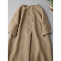 Loose Casual Summer Women's Dress V-Neck Short Sleeve Long Dress Comfortable Bridesmaid Dress Elegant Straight Cut Maxi Dress
