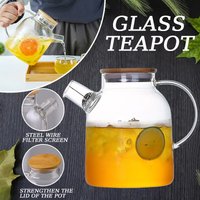 Glass Teapot Heat Resistant 1.8/1L Transparent Borosilicate Cup Wooden Cover Glass Teapot Removable Filter Home Tool VIE LENTE