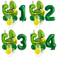 10 Pcs Dinosaur Digital Balloon Set Monstera Leaf Aluminum Foil Balloon Set Dinosaur Theme Kids Birthday Decoration