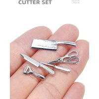 6 Pcs Dollhouse Miniature Knife Set: 1:12 Scale Mini Simulated Scissors, Paring Knife, Kitchen Knife & Knife Block, Decor Model