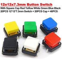 20Set 12x12x7.3mm PCB Momentary Tactile Tact Mini Push Button Switch Module DIP 4PIN With Square Cap High quality 12*12*7.3mm