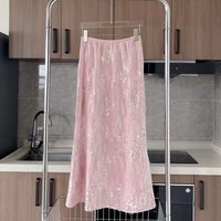 Korean Fashion Elastic High Waist Sequined Skirt Spring Autumn Women's Clothing Elegant All-match Solid Midi Mermaid Skirts