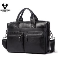 HUMERPAUL Men's Genuine Leather Briefcase Business Laptop Bag with Multiple Pockets Durable Handbag Shoulder Bags for Travel