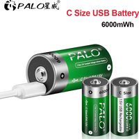 PALO 1.5V R14 LR14 Battery USB Charging C Size Lithium Rechargeable C Type Battery for Water Heater Flashlights Gas Stove Li-ion