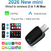 2026 NEW 2 in 1 Wireless Carplay & Android Auto Mini Box Plug and Play WIFI BT Fast Auto Connect USB/USB-C, No Delay Smart Dongl