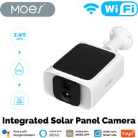 MOES Tuya Smart WiFi Solar Powered Camera 2.4GHz 5GHz Dual Band Outdoor IP65 Waterproof Security APP Monitoring Alexa Google