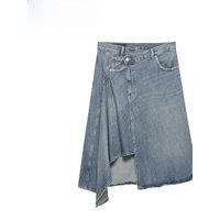 ZARK Spring Fashion Asymmetric Denim Skirt Women's A-Line Midi Skirt Standard Fit Zipper Closure Polyester Fabric