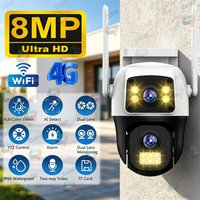 Kamera 8MP 4G SIM z podwójnym obiektywem i dwoma ekranami, bezprzewodowa WiFi, do monitoringu zewnętrznego, dwukierunkowe audio, automatyczne śledzenie, kamery HD, kamera IP PTZ