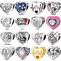 925 Sterling Silver Heart Shaped Series Sister Love Charms Beads Fit Original Bracelets DIY Jewelry Gift For Women