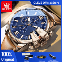 OLEVS 2978 Brand Quartz Movement Watch For Men HD Luminous Chronograph Dial Leather Strap Calendar Window 30m Waterproof Watch