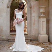 Elegant Mermaid Wedding Dresses Square Collar Straps Buttons Long Train Bridal Gowns Backless Customized 2026