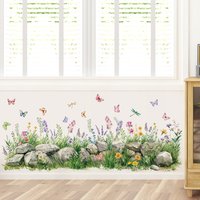 Stones and Flowers Watercolor Wall Stickers Butterfly Nursery Vinyl Wall Art Decals for Living Room Bedroom Kids Room Home Decor
