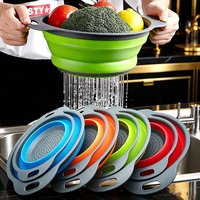2Pcs Collapsible Silicone Colander Set - Foldable Kitchen Strainer Baskets for Vegetables Fruits Draining