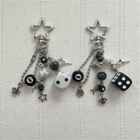 Punk Black 8 Dice Keychain Swirl Love Cross Fish Bone Pendant Five-pointed Star Buckle Key Bag Accessories Couple Gift