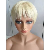 Full Hand Tied Ice White Short Pixie Cut Wig Silk Base Top 100% European Human Hair Wigs for Women
