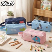 Double Layer Pencil Case, Large Capacity Cartoon Pen Pouch with Handle, Organizer for School and Office - KOUZIO