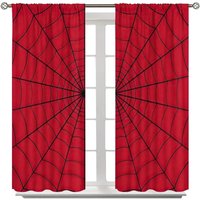 Spider Web Hero Curtains for Kids Room, Red Superhero Drapes with Rod Pocket, Boys Girls Bedroom & Playroom Window Panels