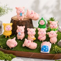 Cute Cartoon Pink Pig Resin DIY Home Decoration Figurines Dollhouse Miniatures Ornament Resin Piggy Statue Collection Decoration